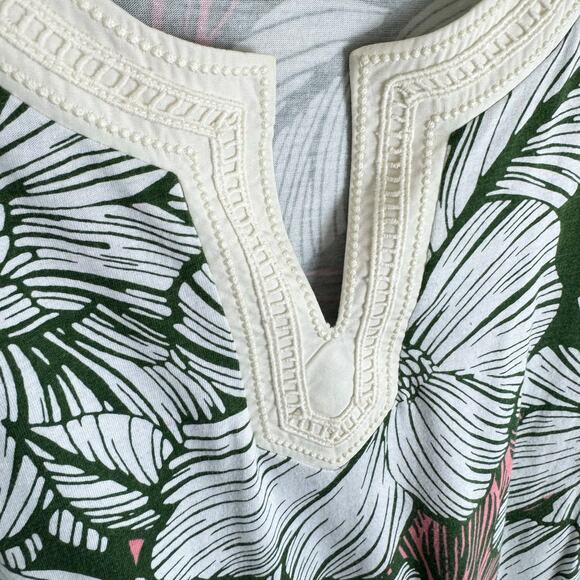 Talbots Pima Cotton Modal White Green Pink Floral 3/4 Sleeve Lightweight Top MP - Picture 3 of 5